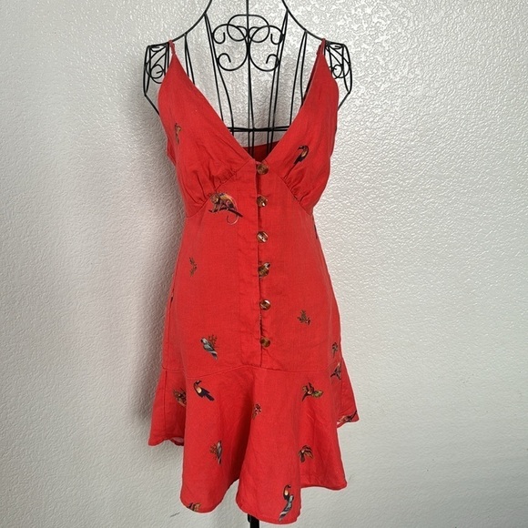 Farm Rio Red Linen Mini Dress Size S - Picture 2 of 7